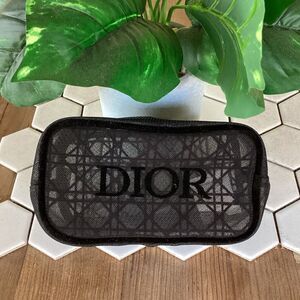 New Christian Dior Black Mesh Cosmetic Makeup Bag Pouch GWP Zipper Top